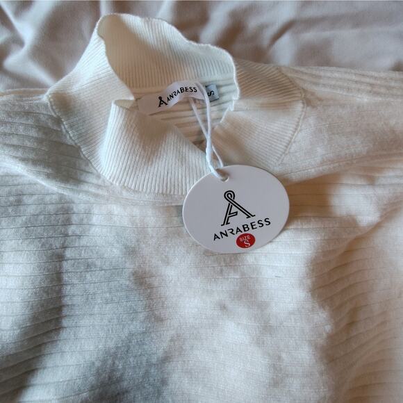 *NWT* ANRABESS Women's Cropped Crewneck Sweater Long Sleeve in Cream Size Small - Picture 3 of 6